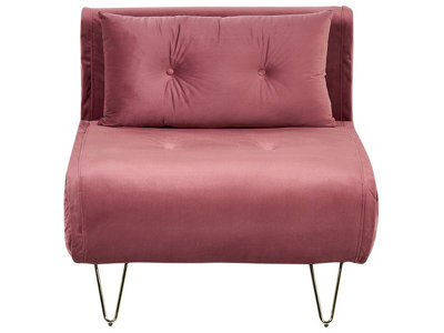 Wyld And Coco Pink Velvet 1-Seater Sofa Bed With Fold-Out Sleeper, Gold Legs, Compact Armless Design - image 1
