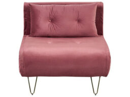 Wyld And Coco Pink Velvet 1-Seater Sofa Bed With Fold-Out Sleeper, Gold Legs, Compact Armless Design - thumbnail 1