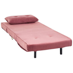 Wyld And Coco Pink Velvet 1-Seater Sofa Bed With Fold-Out Sleeper, Gold Legs, Compact Armless Design - thumbnail 5