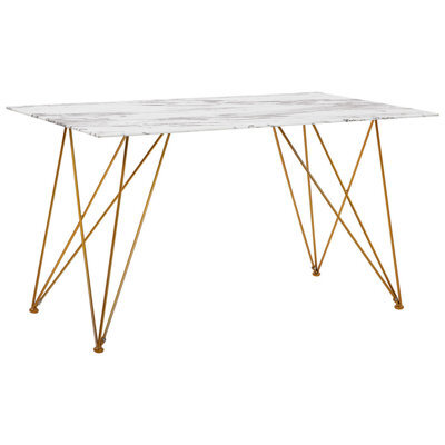 Beliani Dining Table Kenton White Marble 140 Cm 80 Cm Tempered Glass - image 1