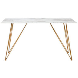 Beliani Dining Table Kenton White Marble 140 Cm 80 Cm Tempered Glass - thumbnail 4