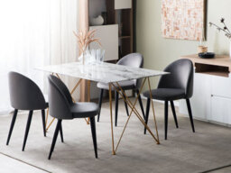 Beliani Dining Table Kenton White Marble 140 Cm 80 Cm Tempered Glass - thumbnail 2