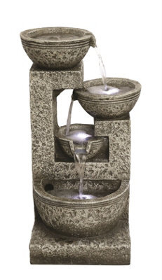 Outdoor Living UK Solar Medium Grey 4 Bowl Contemporary Water Feature With Cover