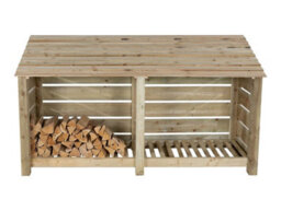 Arbor Garden Solutions Slatted Wooden Log Store W-227Cm, H-126Cm, D-88Cm - Natural (Light Green) Finish - thumbnail 1