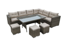 Furniture One Rattan Effect Nature Rattan 9 Seat Corner Sofa Set No Assembly & Aluminium Frame - thumbnail 4