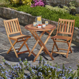 Garden Gear Wooden Bistro Furniture Set Outdoor Folding Patio Table With 2 Chairs - thumbnail 2