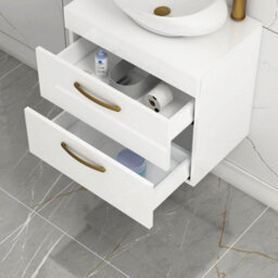 Royal Bathrooms Turin 800mm Wall Mounted Bathroom Vanity Unit With Sink 2 Drawer Gloss White & Cesar Countertop Basin - thumbnail 4