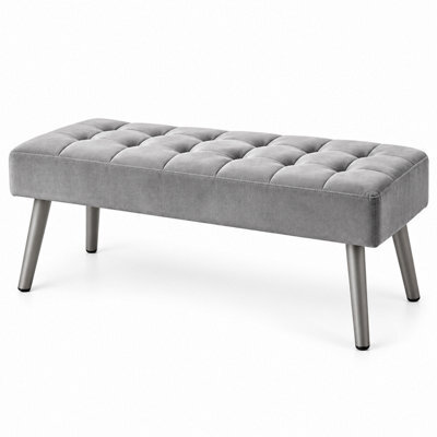 Oira Homes Grey Nova Tufted Velvet Dining Bench Padded Square Tufted Kitchen Bench For Dining Room - image 1