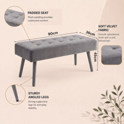 Oira Homes Grey Nova Tufted Velvet Dining Bench Padded Square Tufted Kitchen Bench For Dining Room - thumbnail 6