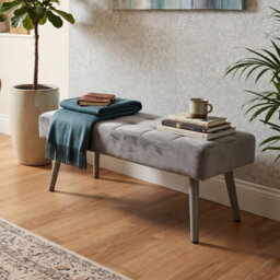 Oira Homes Grey Nova Tufted Velvet Dining Bench Padded Square Tufted Kitchen Bench For Dining Room - thumbnail 3