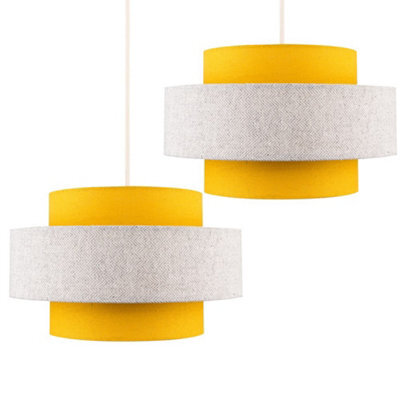 Valuelights Weaver Pair Of Mustard/grey Herringbone Ceiling Lamp Shades And Bulbs - image 1