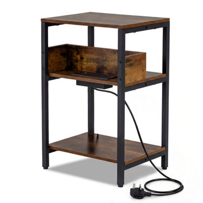 3 Tier Side Table With Usb Type C Charging Station Industrial Nightstand - image 1