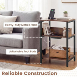 3 Tier Side Table With Usb Type C Charging Station Industrial Nightstand - thumbnail 5