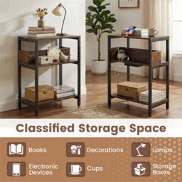 3 Tier Side Table With Usb Type C Charging Station Industrial Nightstand - thumbnail 6
