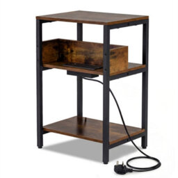 3 Tier Side Table With Usb Type C Charging Station Industrial Nightstand - thumbnail 1