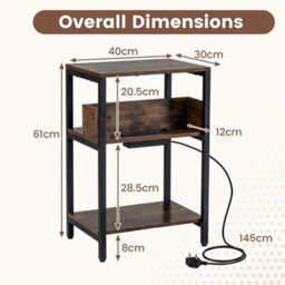3 Tier Side Table With Usb Type C Charging Station Industrial Nightstand - thumbnail 2