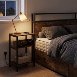 3 Tier Side Table With Usb Type C Charging Station Industrial Nightstand - thumbnail 3