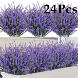 Amorly 24Pcs Purple Artificial Lavender Flowers Outdoor Uv Resistant Fake Flowers No Fade Faux Plastic Plants Window Box Decorating - thumbnail 1