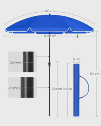 Songmics Beach Parasol, Adjustable Tilt And Height, Sun Shield Umbrella With Carry Bag, Perfect For Patio, Garden, Balcony, Blue - thumbnail 2