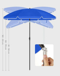 Songmics Beach Parasol, Adjustable Tilt And Height, Sun Shield Umbrella With Carry Bag, Perfect For Patio, Garden, Balcony, Blue - thumbnail 4