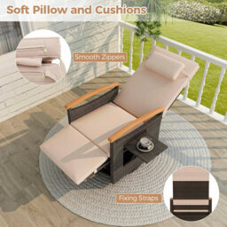 Outdoor Swivel Rattan Recliner Chair Patio Wicker Chaise Lounge Chair - thumbnail 5