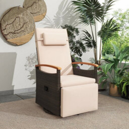 Outdoor Swivel Rattan Recliner Chair Patio Wicker Chaise Lounge Chair - thumbnail 4