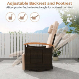 Outdoor Swivel Rattan Recliner Chair Patio Wicker Chaise Lounge Chair - thumbnail 6