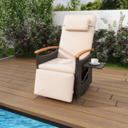 Outdoor Swivel Rattan Recliner Chair Patio Wicker Chaise Lounge Chair - thumbnail 3