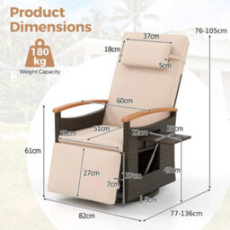 Outdoor Swivel Rattan Recliner Chair Patio Wicker Chaise Lounge Chair - thumbnail 2