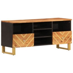 Berkfield Durable Tv Cabinet Brown And Black 100X33.5X46 Cm Solid Wood Mango - thumbnail 1
