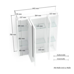 FurniComp LTD Furnicomp Vida 3 Door 60Cm White Gloss Mirrored Wall Mounted Bathroom Cabinet - thumbnail 2