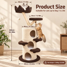 Bingopaw 160Cm Cat Tree Tower With 3 Condos, Crown Perch, Sisal Scratcher & Wide Stable Base - thumbnail 2