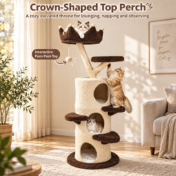 Bingopaw 160Cm Cat Tree Tower With 3 Condos, Crown Perch, Sisal Scratcher & Wide Stable Base - thumbnail 6