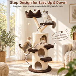 Bingopaw 160Cm Cat Tree Tower With 3 Condos, Crown Perch, Sisal Scratcher & Wide Stable Base - thumbnail 5