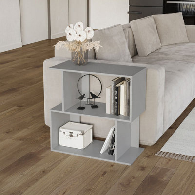 Urbn-Living Urbnliving 60Cm Width Grey 2-Tier Bookcase Irregular Storage Shelf Wooden Shelving Display Organiser Unit - image 1