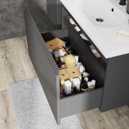 GoodHome Levanna Matt Grey Single Wall-Mounted Bathroom Cabinet (H) 480mm (W) 800mm - thumbnail 5
