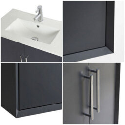 Homestylestore Anthracite 810mm Wall Hung Bathroom Vanity Unit With Basin And Chrome T Bar Handle - thumbnail 3