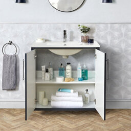 Homestylestore Anthracite 810mm Wall Hung Bathroom Vanity Unit With Basin And Chrome T Bar Handle - thumbnail 2