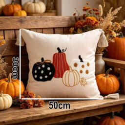 Amorly Mixed Style Pumpkin Collage Cushion Cover 45X45Cm, Cream Tassel Eclectic Farmhouse Pillow Case Only No Insert For Fall Home Decor - thumbnail 3