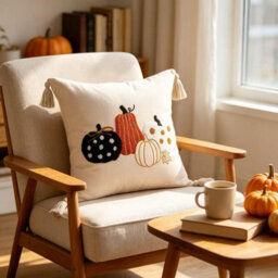 Amorly Mixed Style Pumpkin Collage Cushion Cover 45X45Cm, Cream Tassel Eclectic Farmhouse Pillow Case Only No Insert For Fall Home Decor - thumbnail 6