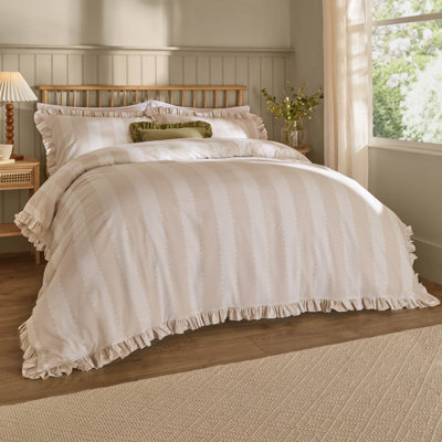 Wylder Birdie Stripe Ruffle Duvet Cover Set, Natural, Single - image 1