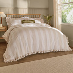 Wylder Birdie Stripe Ruffle Duvet Cover Set, Natural, Single - thumbnail 1