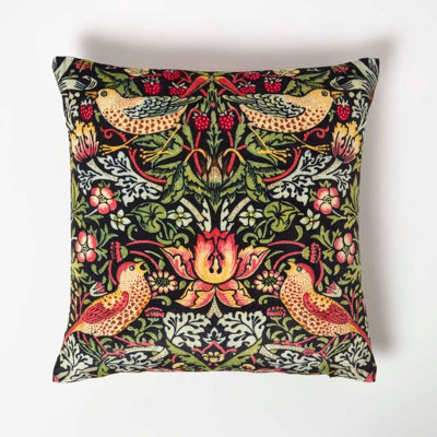 Homescapes Navy William Morris Strawberry Thief Velvet Cushion - image 1