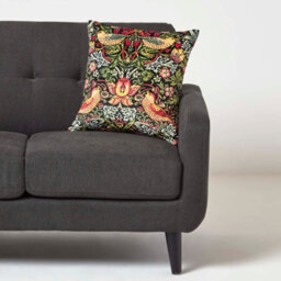 Homescapes Navy William Morris Strawberry Thief Velvet Cushion - thumbnail 3