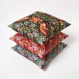Homescapes Navy William Morris Strawberry Thief Velvet Cushion - thumbnail 6