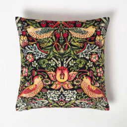 Homescapes Navy William Morris Strawberry Thief Velvet Cushion - thumbnail 2