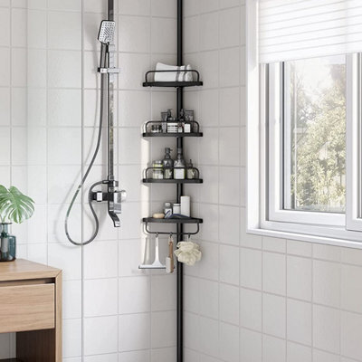 Bathroom Corner Shelf Adjustable Black Telescopic Shower Caddy Storage Organiser - image 1