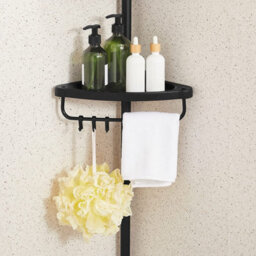 Bathroom Corner Shelf Adjustable Black Telescopic Shower Caddy Storage Organiser - thumbnail 6