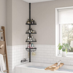 Bathroom Corner Shelf Adjustable Black Telescopic Shower Caddy Storage Organiser - thumbnail 2