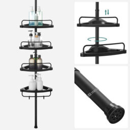Bathroom Corner Shelf Adjustable Black Telescopic Shower Caddy Storage Organiser - thumbnail 5